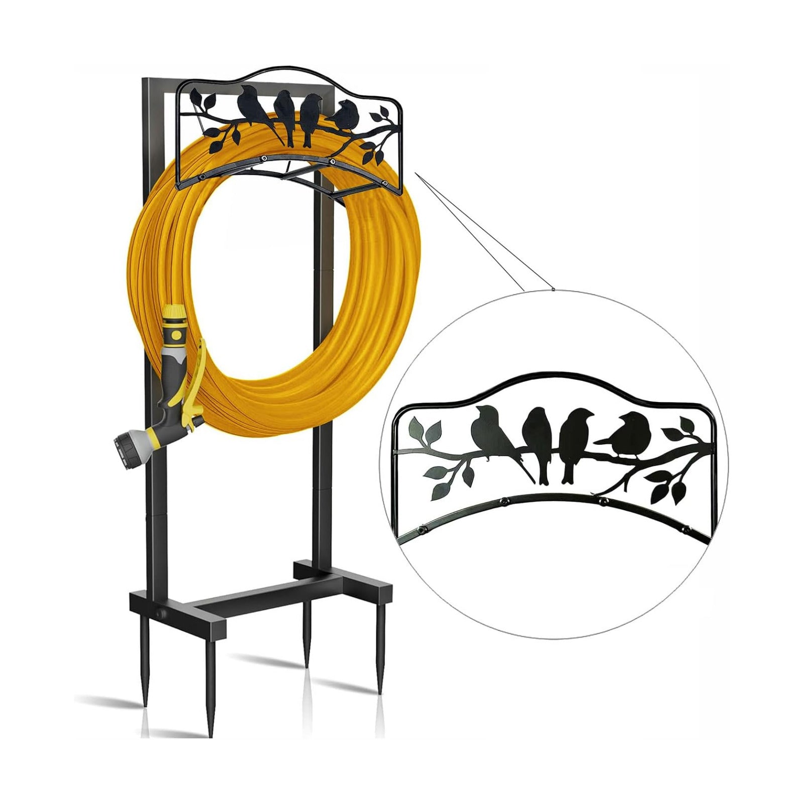 Garden Hose Holder Freestanding with 4 Spikes, Detachable Heavy Duty Water Hose Holders Stand, Reinforced Garden Hose