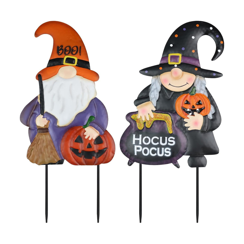 hogardeck Halloween Decorations Outdoor, Metal Gnomes Decorative Garden Stakes with Pumpkins Halloween Decorations Outside, Hocus Poucs Yard Signs for Garden Lawn Patio Halloween Decor