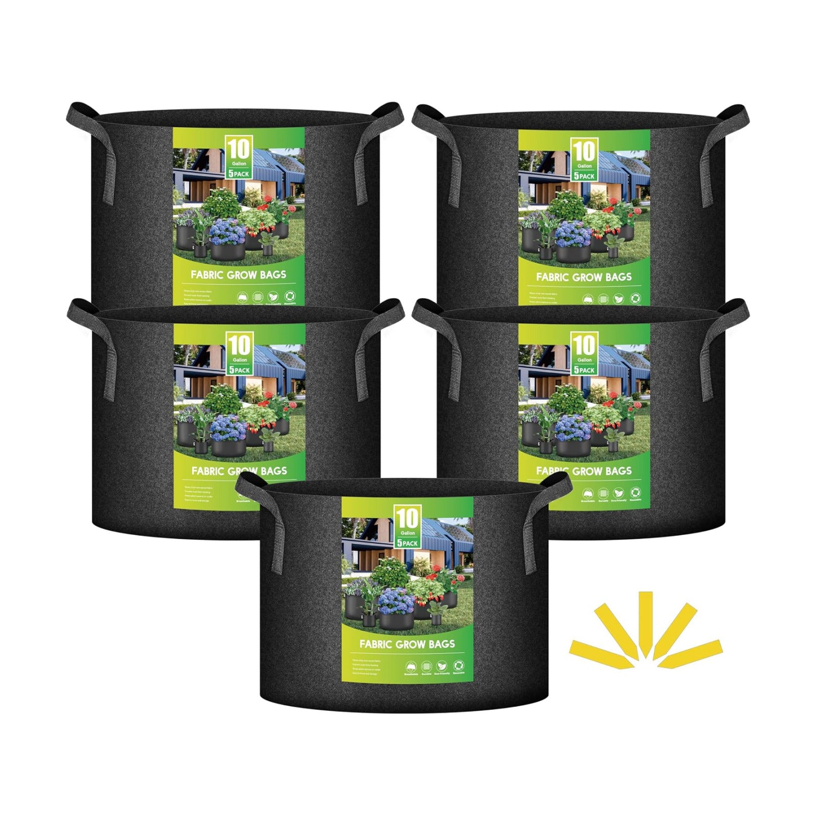 iPower 5 Pack 10 Gallon Grow Bags, Garden Planting Nonwoven Fabric Pots with Reinforced Handle, Heavy Duty and Aeration