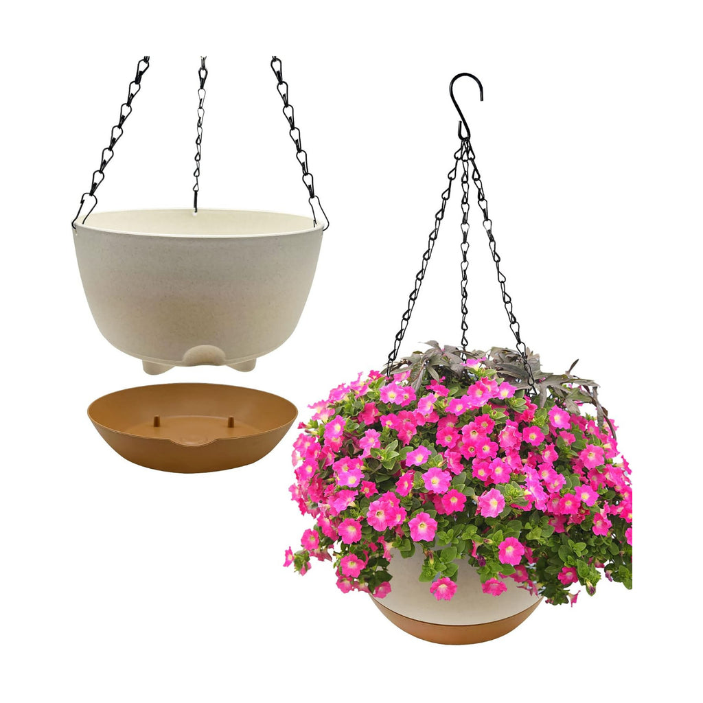 2 Pack Hanging Planters for Outdoor Indoor Plants, 10 Inch Plastic Outdoor Hanging Planter, Hanging Flower Pots for