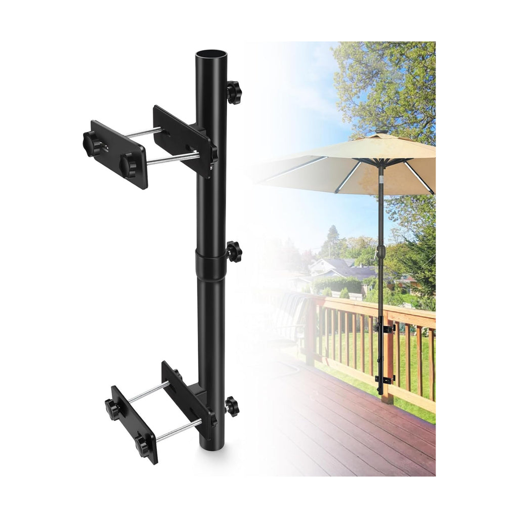 ZZM Patio Umbrella Holder for Deck Railing, Adjustable Deck Umbrella Mount Outdoor, Attachable to Railing Mounting