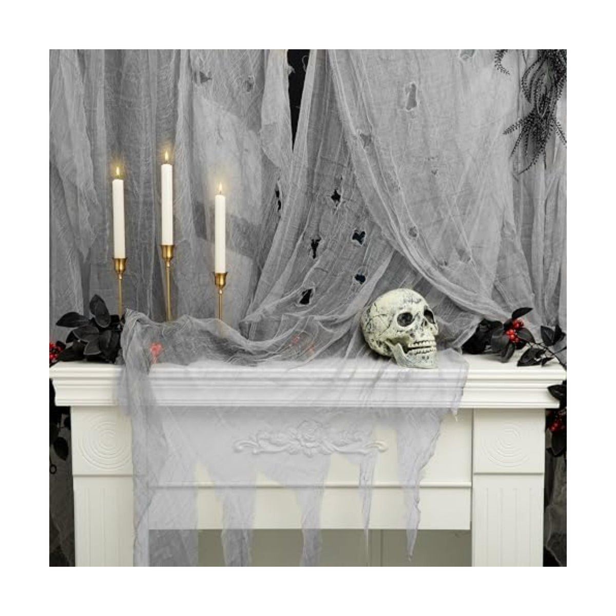 600''x36''Large Halloween Creepy Cloth, Spooky Gauze Party Decoration,Grey