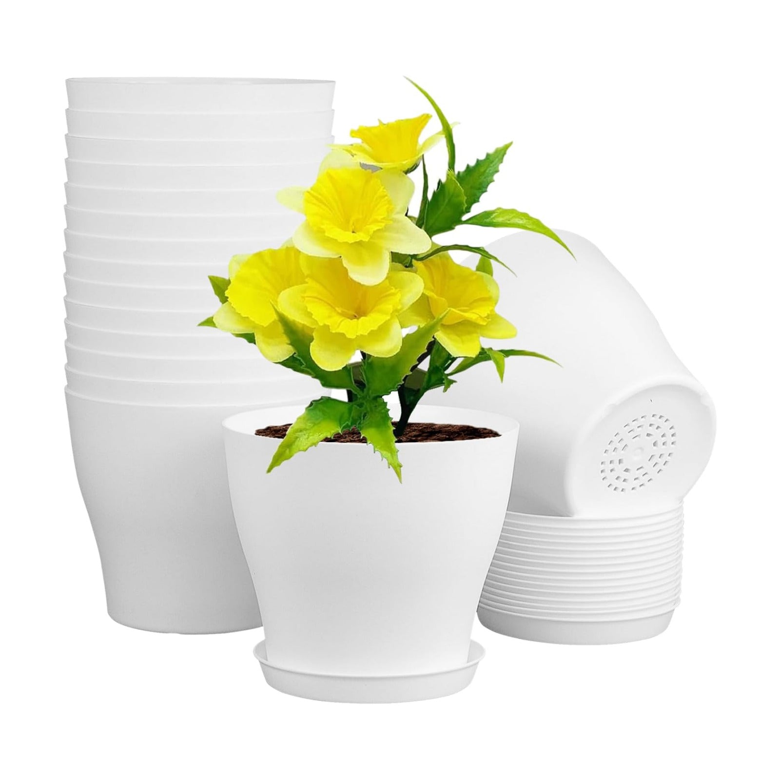 Meowell 6 inch Plastic Nursery Pots, 16 Pack Plant Pots for Small Indoor Outdoor Plants, Flower Pots with Drainage
