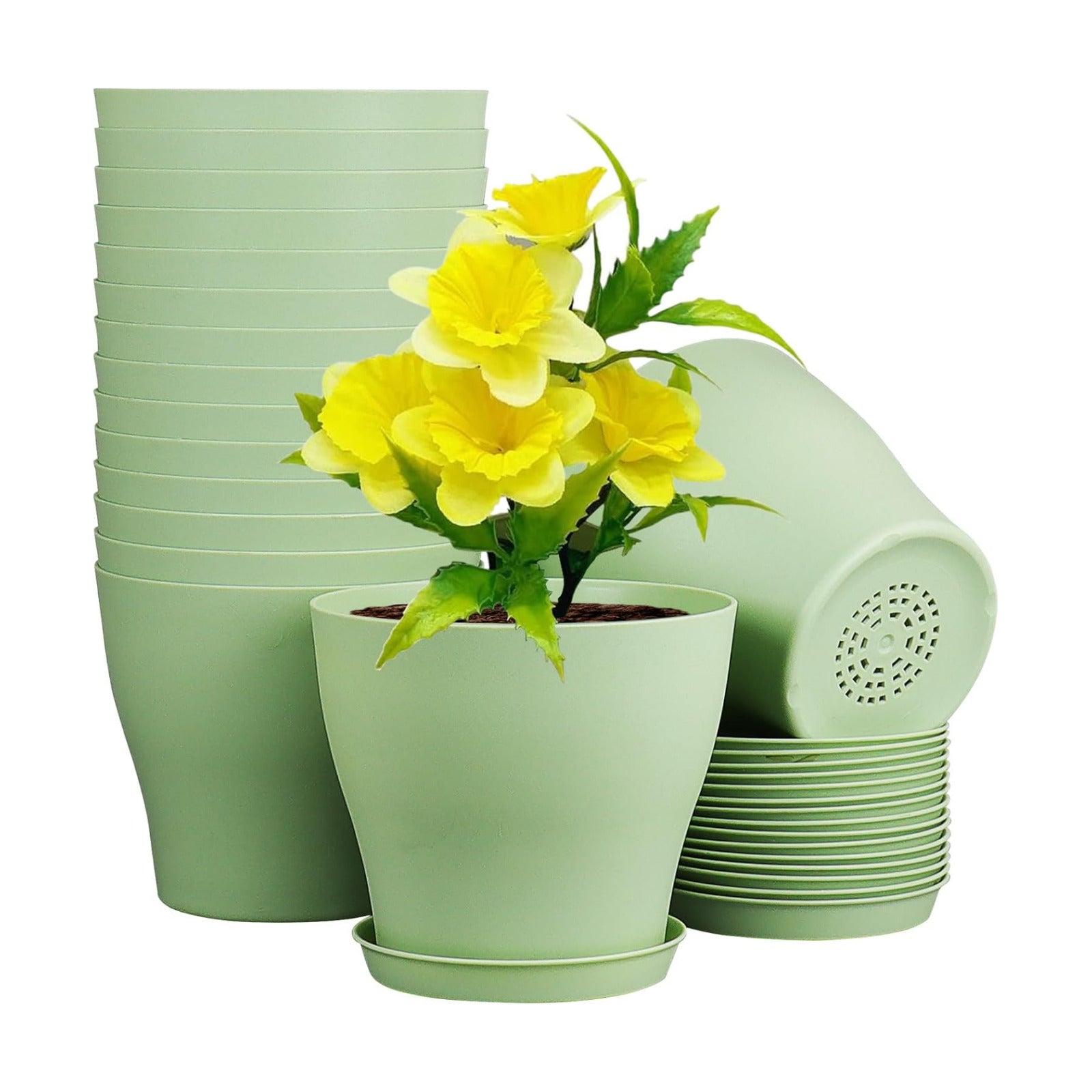 Meowell 6 inch Plastic Nursery Pots,16 Pack Plant Pots for Small Indoor Outdoor Plants, Flower Pots with Drainage Holes