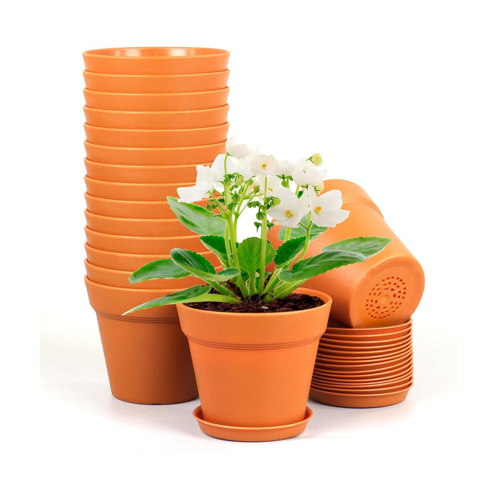 Meowell 6 inch Plastic Nursery Pots, 16 Pack Plant Pots for Indoor Outdoor Plants, Flower Pots with Drainage Holes and