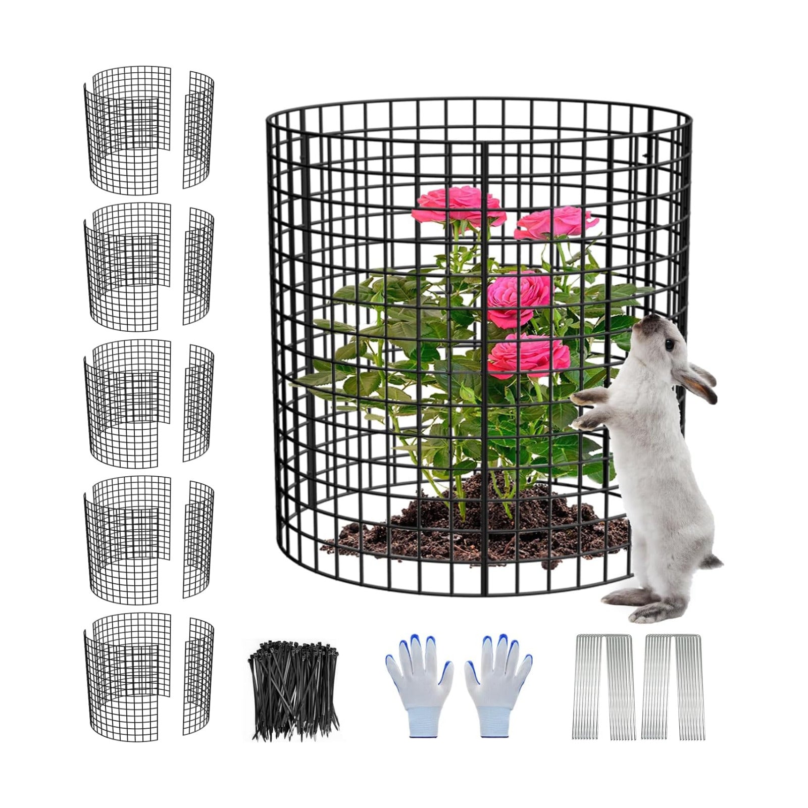 6 Pack Plant Protector from Animals, 13.5" Dia x 14" H Wire Plant Protectors, 18pcs Pre-Bent Metal Mesh to Keep Animals