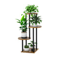 4 Tier Wood Tall Plant Stand Metal Rack Indoor, Multiple Flower Pot Holder Shelves Corner Rack, Round Planter Shelf