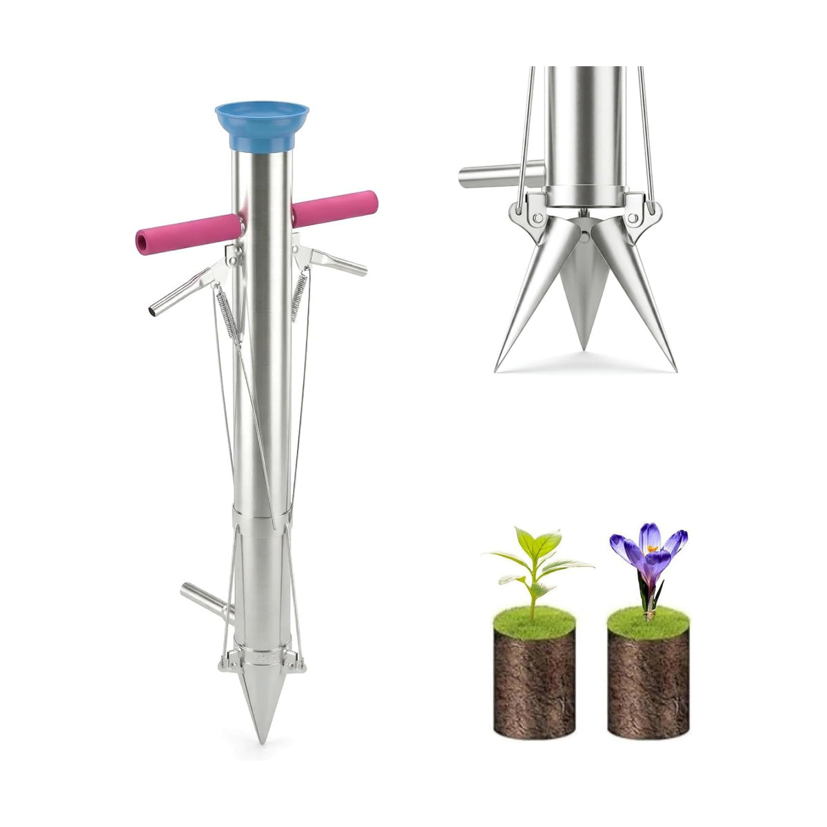 Bulb Planter, Planting Bulbs Manual Seedling Transplanter Weeder Sod Plugger Flower Planting Soil Sampler Long Handled Bulb Planter Plant Bulb Seeds (2 Handle-A)