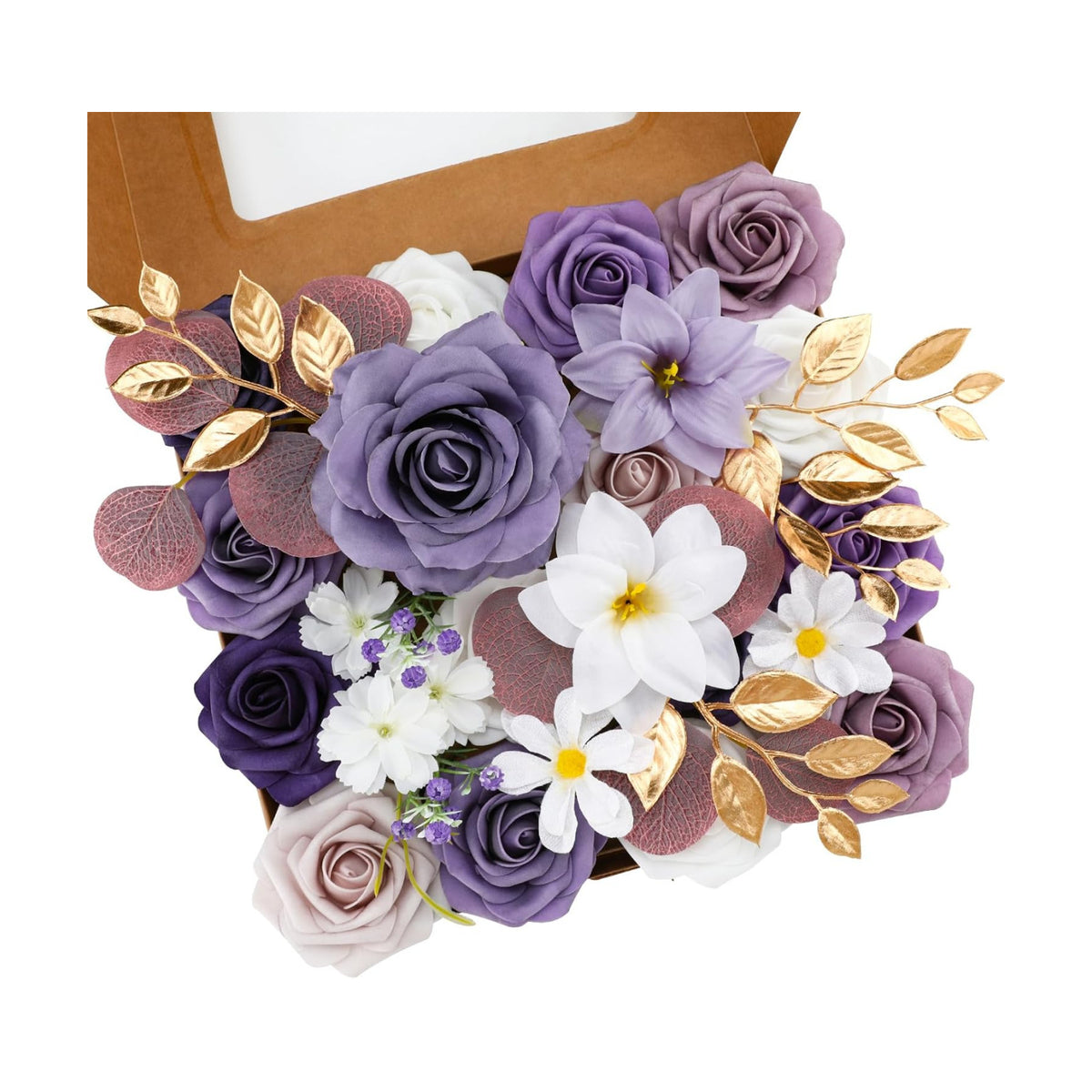 Floweroyal Artificial Flowers Combo Purple Flowers Mix Silk Flowers Fake Roses with Stems for DIY Wedding Bridal Bouquets, Baby Shower, Floral Arrangement, Table Centerpieces, Home Decorations