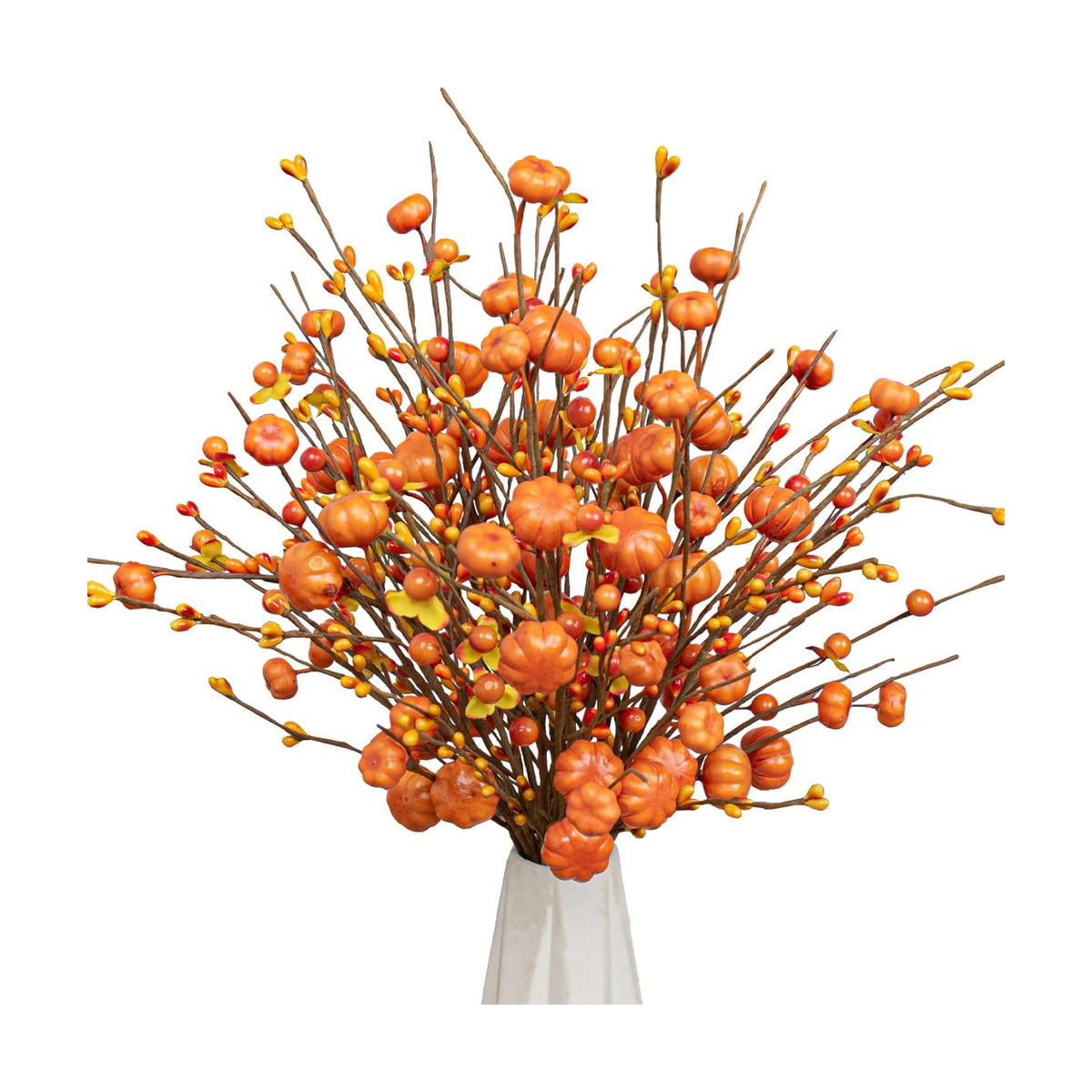 JINGHONG 18 Pack Artificial Pumpkin Picks 17” Tall Orange Berry Stems Fall Pumpkin Branches for Autumn Harvest Festival Thanksgiving Day Decor