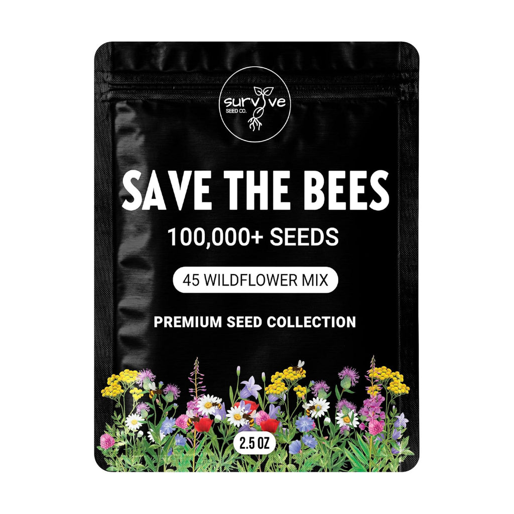 Package of 100,000 Wildflower Seeds - Save The Bees Wild Flower Seeds Collection - 45 Varieties of Pure Non-GMO Flower