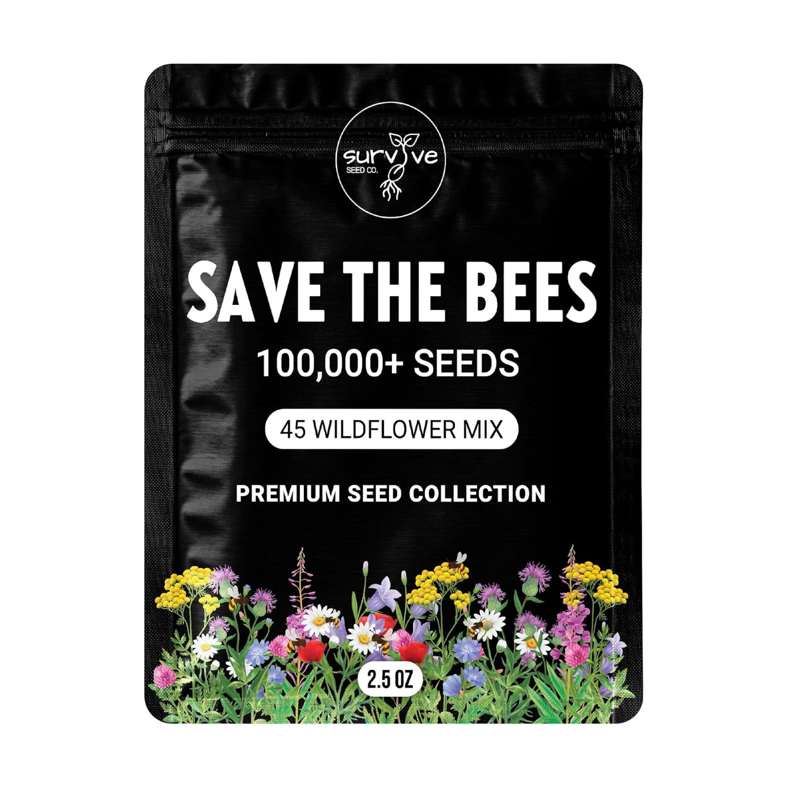 Package of 100,000 Wildflower Seeds - Save The Bees Wild Flower Seeds Collection - 45 Varieties of Pure Non-GMO Flower