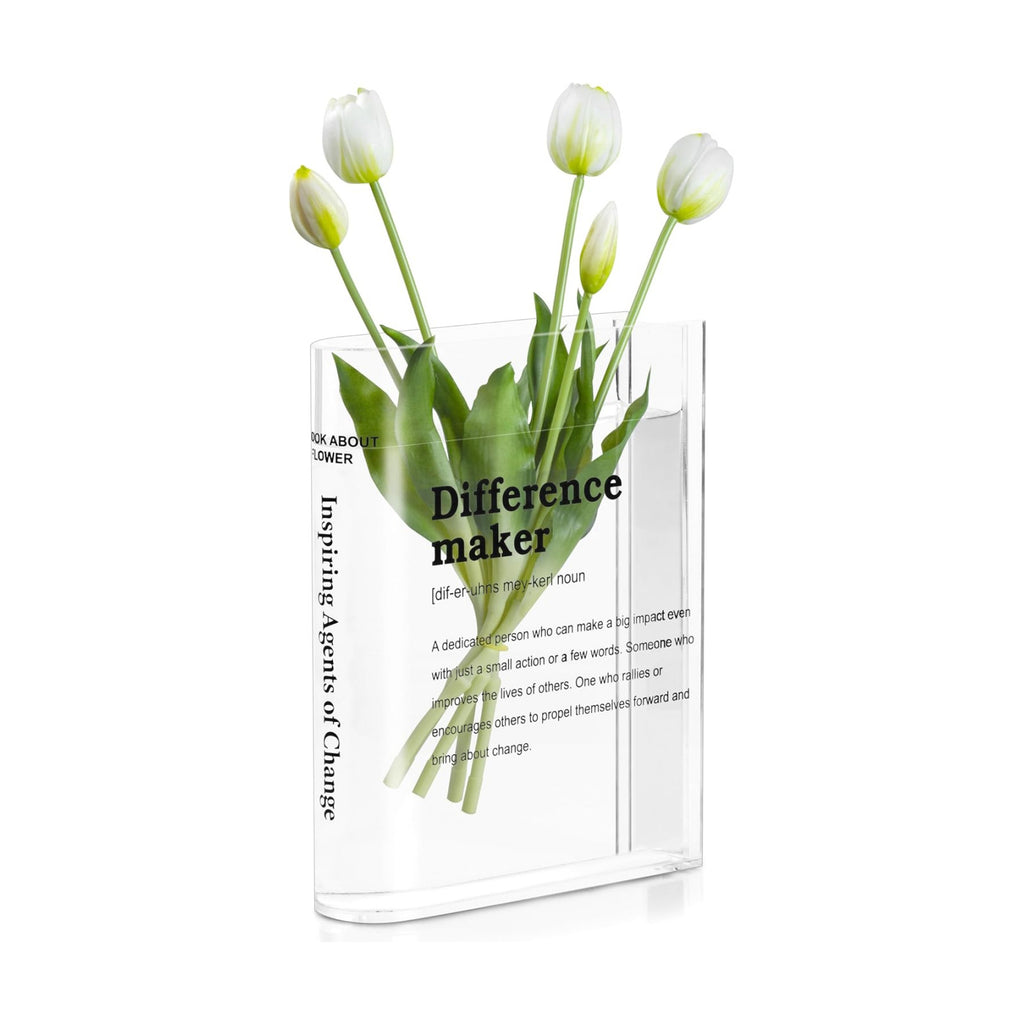 BuyCard Clear Acrylic Book Vase for Flowers, Transparent Flower Vase for Home Decor, Simplicity Bookshelf Decor, Unique Stuff for Book Lovers, Difference Maker, Gift to Motivate(Clear)