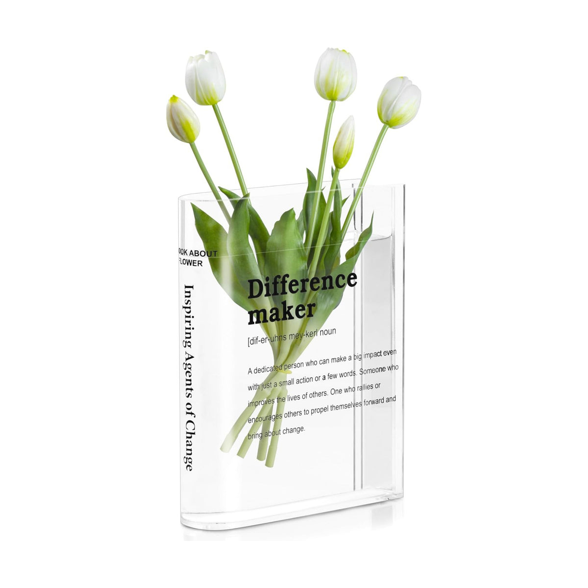 BuyCard Clear Acrylic Book Vase for Flowers, Transparent Flower Vase for Home Decor, Simplicity Bookshelf Decor, Unique Stuff for Book Lovers, Difference Maker, Gift to Motivate(Clear)
