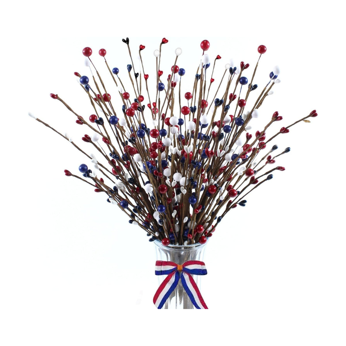 DoubleWood 6Pack Patriotic Picks, Artificial Red White and Blue Berry Stem Picks, Patriotic Centerpieces for Tables Decorations, 4th of July Flowers American Decor for Home Independence Day (6)