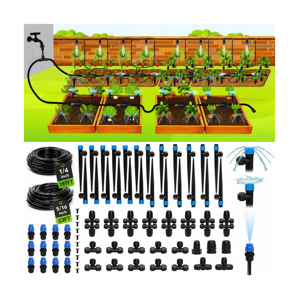 Drip Irrigation System Kit for Garden Watering, 230FT Quick Connect | For Garden, Raised Beds, Greenhouses, with 33FT