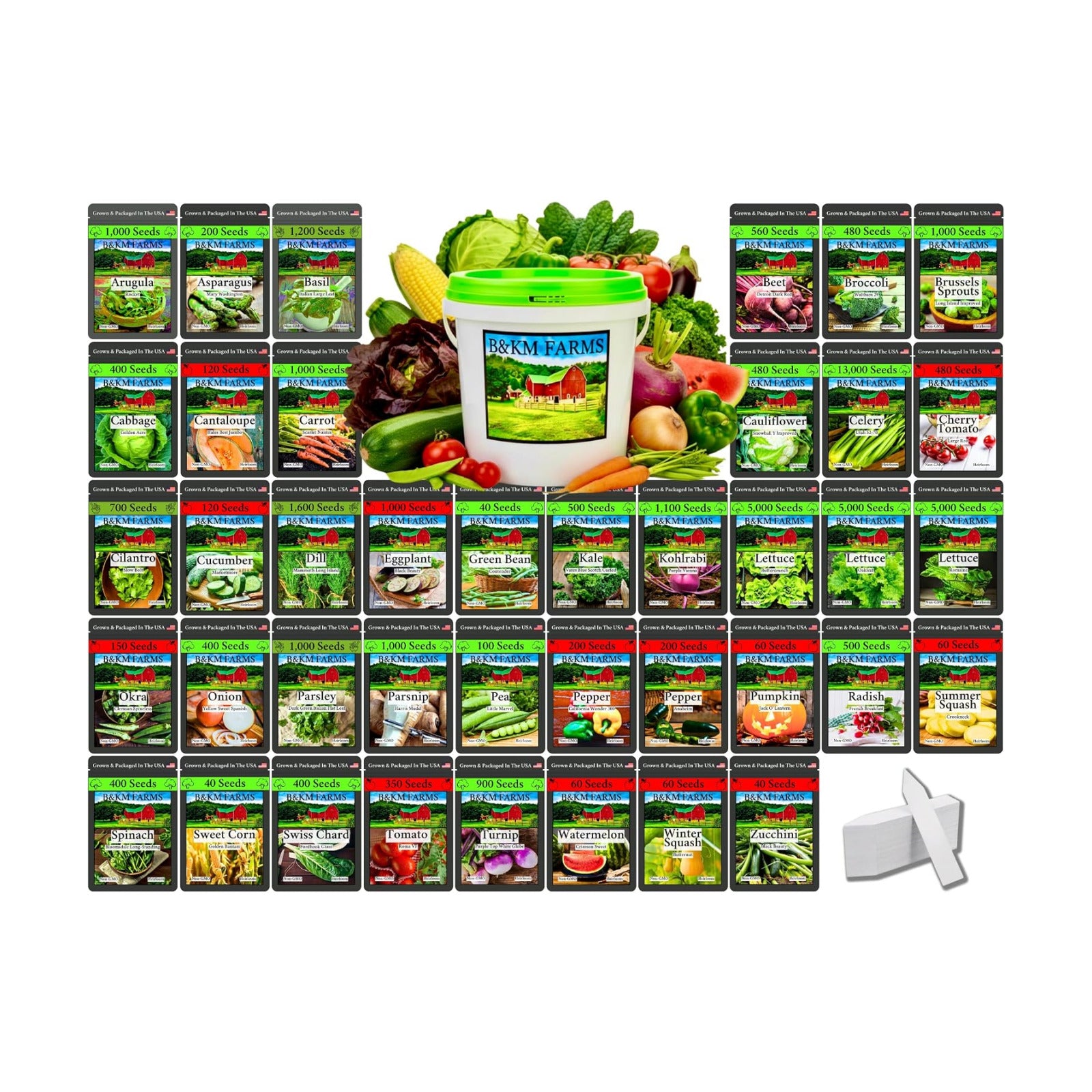 B&KM Farms 46,000+ Non-GMO Heirloom Seed Kit-40 Fruit & Vegetable Variety