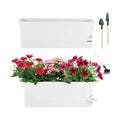 2 Pack Self Watering Pots for Indoor Plants 17 Inches Window Boxes Planters Rectangular Flower Pots Rectangle Herb Pots Large Plant Pots with Drainage Holes and Saucers Windowsill Planter, White