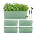4 Pack Self Watering Pots for Indoor Plants 17 Inches Window Boxes Planters Rectangular Flower Pots Rectangle Herb Pots Large Plant Pots with Drainage Holes and Saucers Windowsill Planter, Green