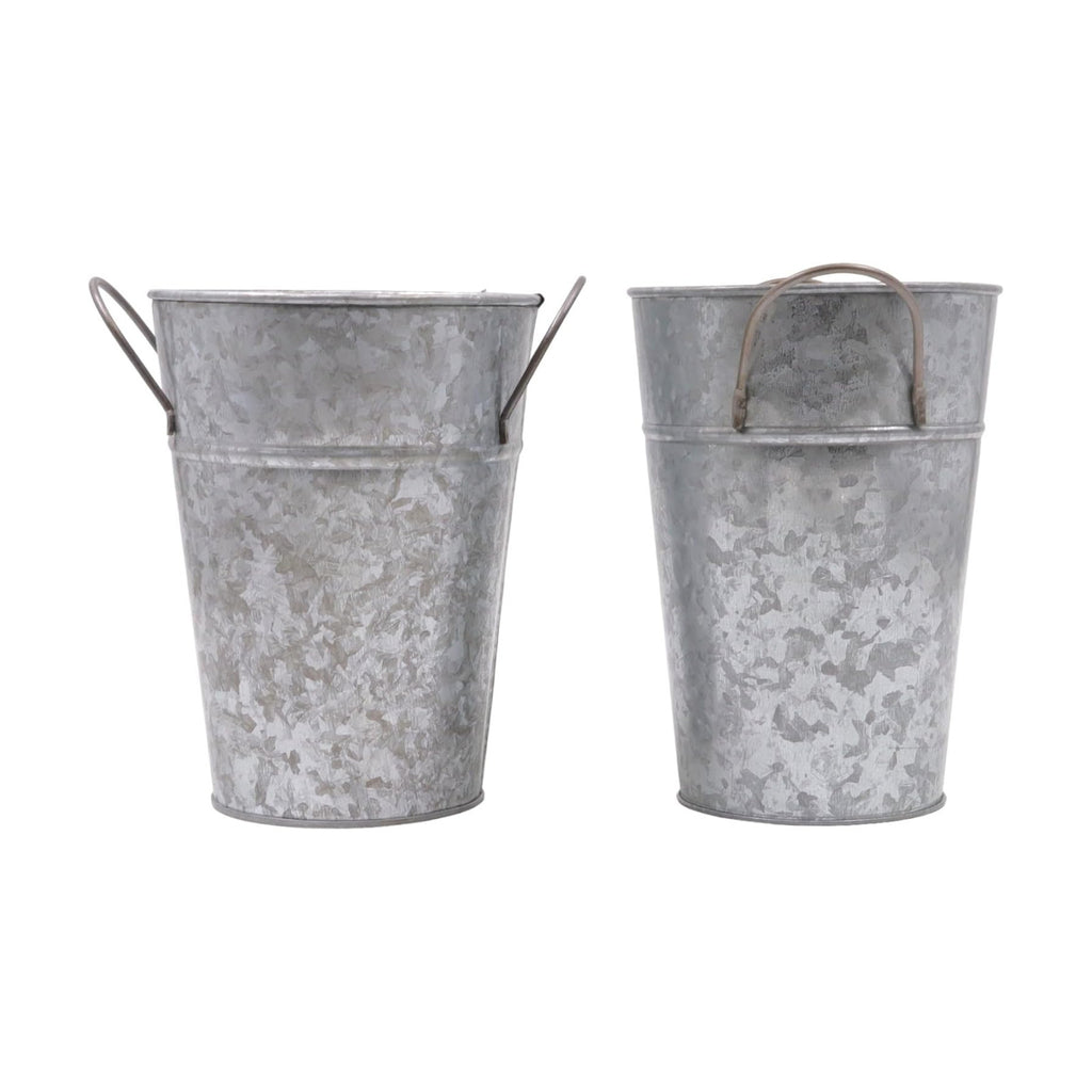 Hosley Set of 2 Galvanized Finish Bucket Vase with PVC Liner 5" Dia x 7" H, Ideal Gift for Floral Arrangements Wedding Home Office Party DIY Indoor Outdoor Garden Patio