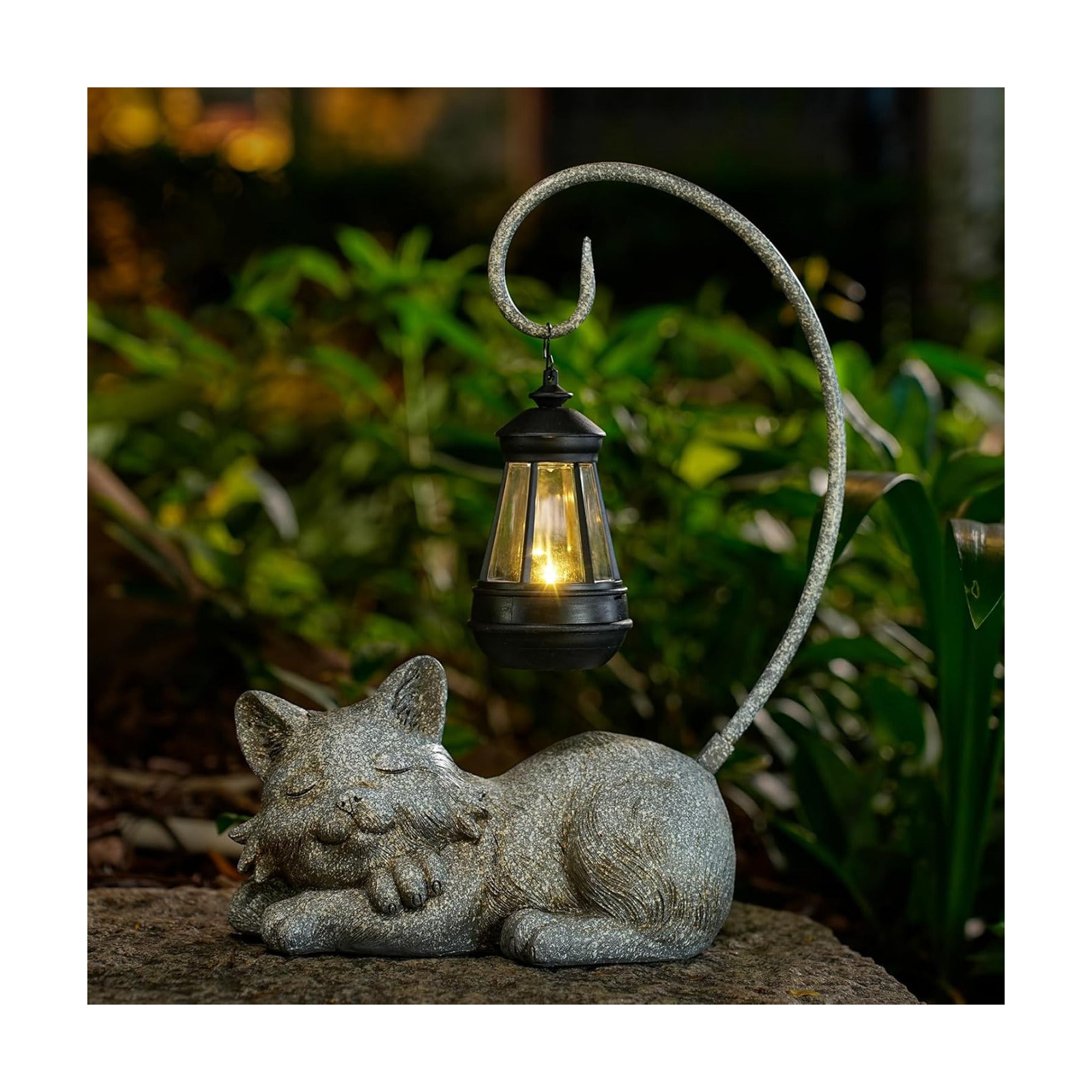 WSgift Outdoor Cat Figurine Garden Statue with Solar-Powered LED Light 13.77 Inches Tall Gift Garden Statue Decor for