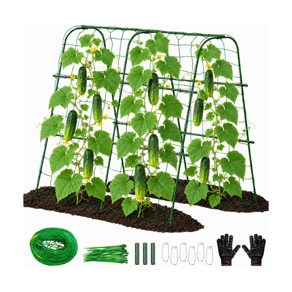 FOLLOOK Cucumber Trellis for Raised Garden Bed, 48x48inch, Green | Rustproof Metal Garden Arch Trellis for Climbing