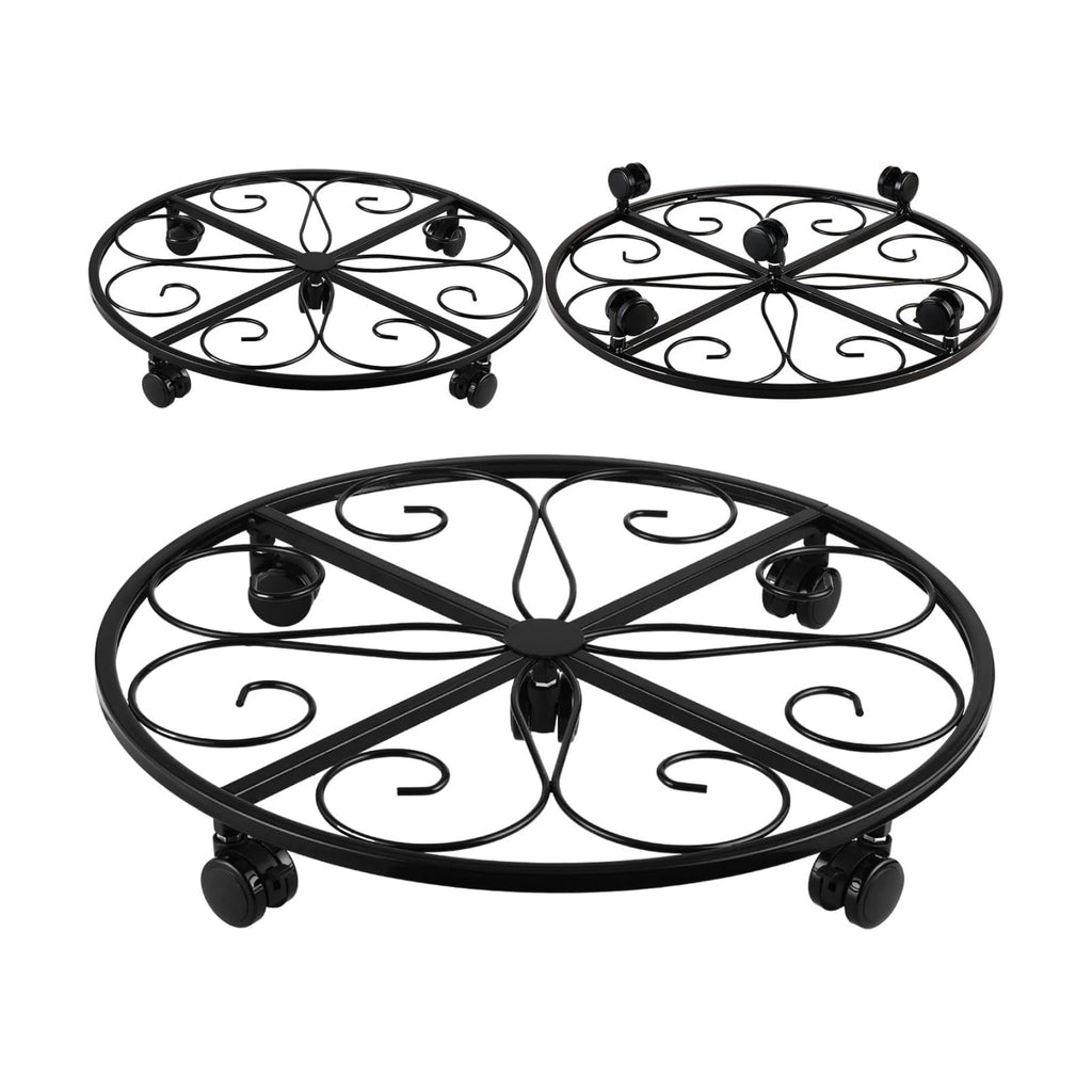 3 Packs 18” Plant Caddy with Wheels Metal Plant Stand on Wheels for Indoor and Outdoor Plants Rolling Plant Stand with