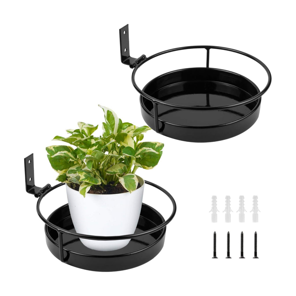 ARTORA Wall Mounted Plant Holder, 2 Pack Metal Flower Pot Wall Hanging Shelf Black Indoor Outdoor Decorative Floating