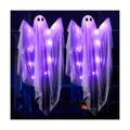 JOYIN 2 Pcs 47” Halloween Hanging Light up Ghost Decorations Outdoor, Halloween White Hanging Ghosts with Purple LED Lights for Haunted House Prop, Party Supplies, Front Yard Patio Garden Decor