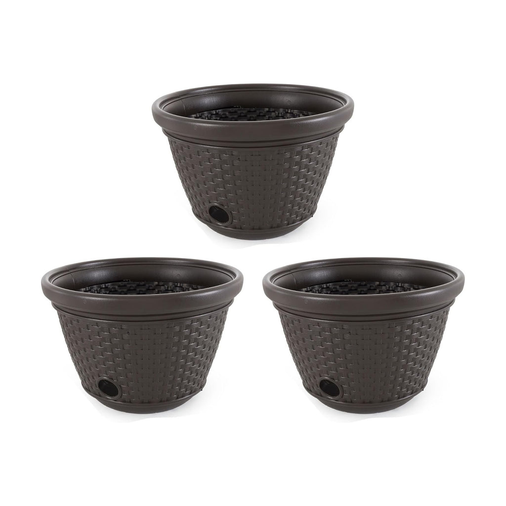 Suncast 3 Pack Decorative Wicker Garden Hose Holder Pot with 4 Drain Holes for 100 Foot Hoses, Java