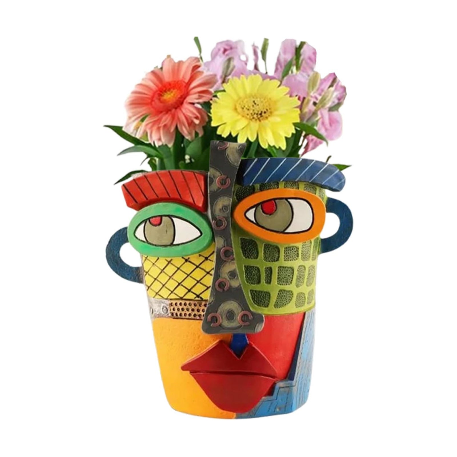 TOZLU Abstract Face Head Planter Picasso Colorful Art Resin Flower Pot | Unique Decorative Planter Gift With Drainage