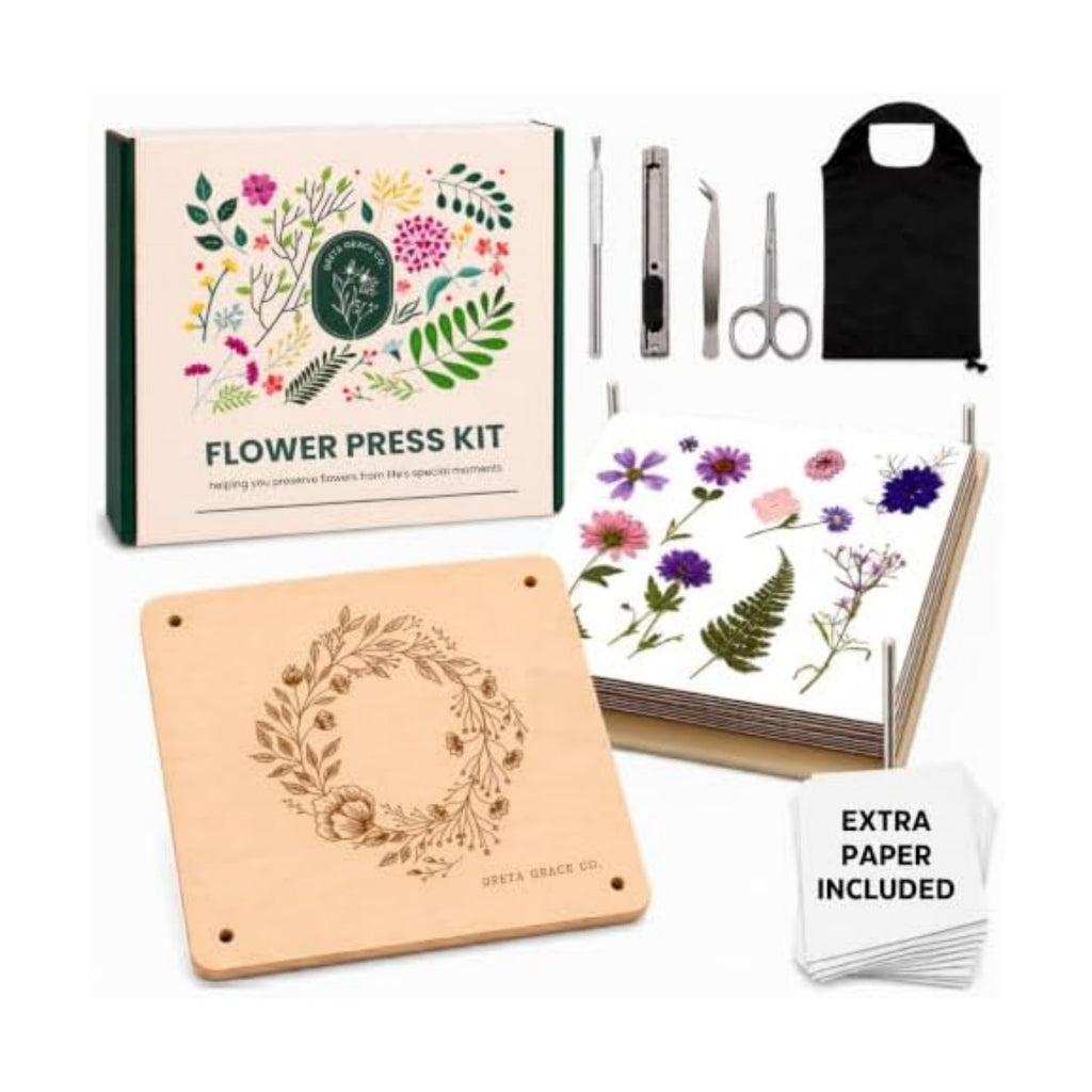 Extra Large Flower Press Kit 11x11 - Wooden Kit with Tools for Adults, Kids