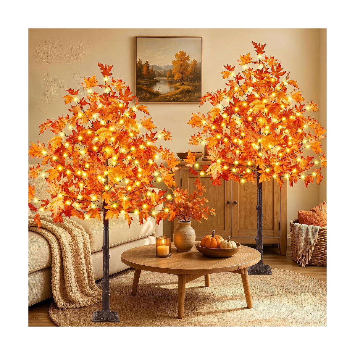 2 Pack 6FT 300 LED Lighted Maple Tree, Artificial Fall Tree Outdoor/Indoor