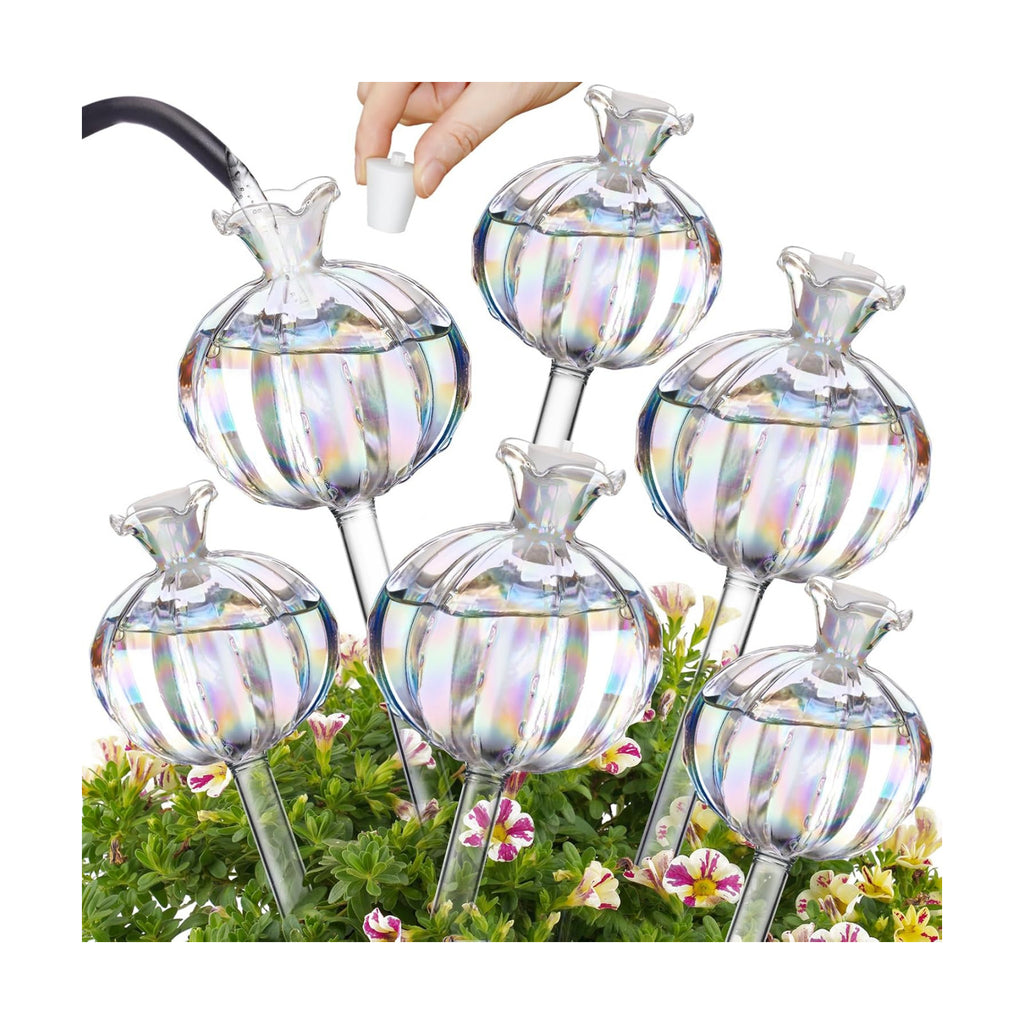 NiHome Cactus-Shaped Glass Plant Self-Watering Globes 6-Pack, Glass Waterer Stakes for Potted Plants, Automatic Mini