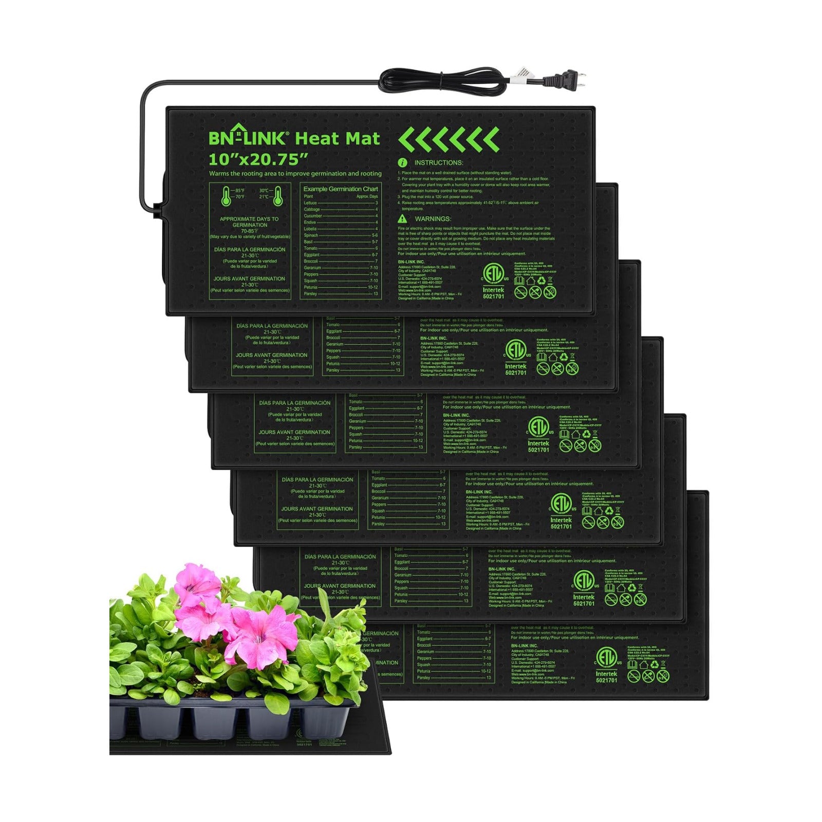 BN-LINK 10" x 20.75" Seedling Heat Mats for Seed Starting Plant Germination | 6 Pack Durable Waterproof Warming Mat