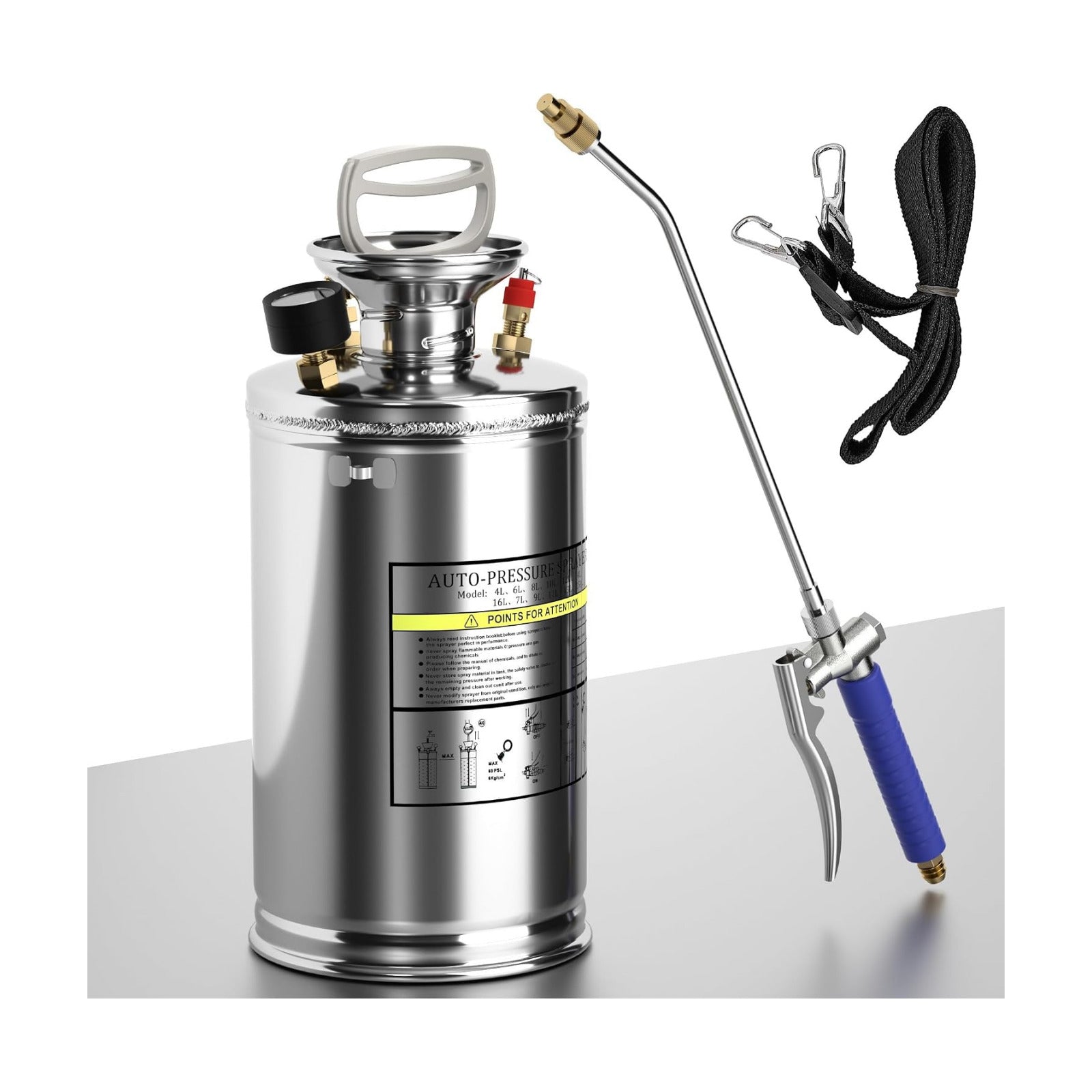 1.5 Gallon Hand Pump Sprayer, 304 Stainless Steel Garden Chemical Sprayer with Pressure Gauge, Adjustable Nozzle, 16"