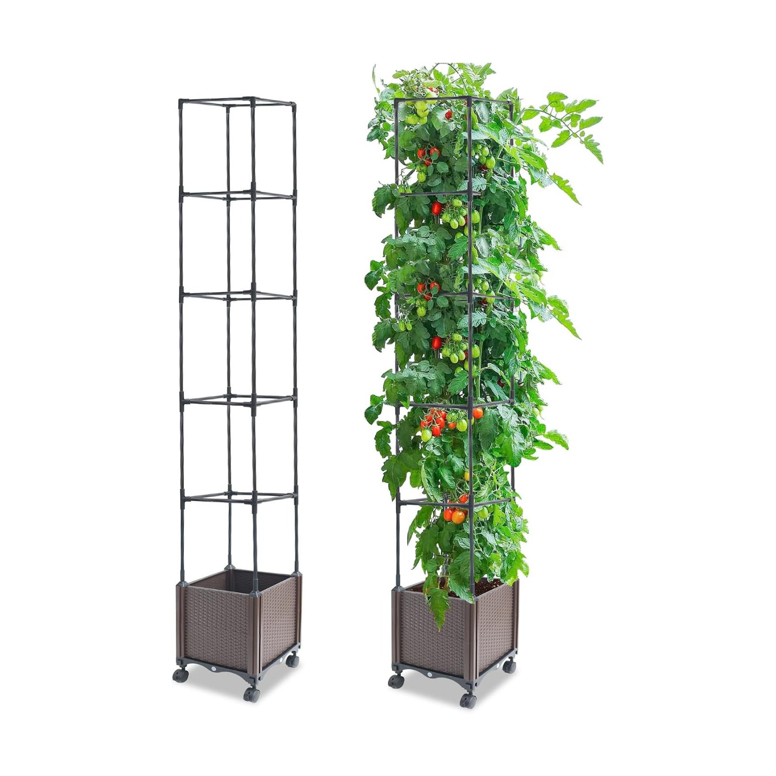 Quibbay Raised Garden Bed Planter Box with Trellis, 74" Self-Watering Tomato Planters for Climbing Plants Vine Flowers