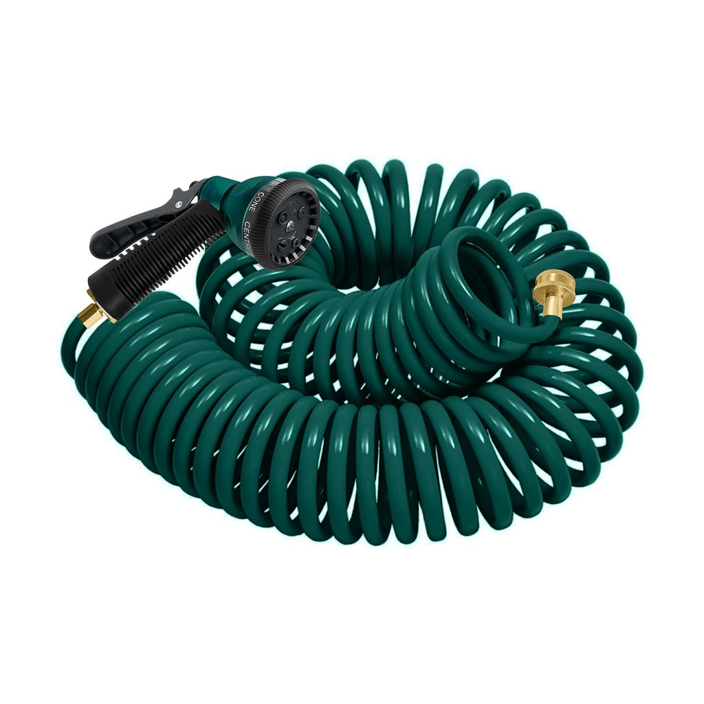 Coil Hose 50FT EVA Coil Garden Hose With 3/4'' Brass Connector Coiled Water Hose Lightweight And No Kink Includes 7