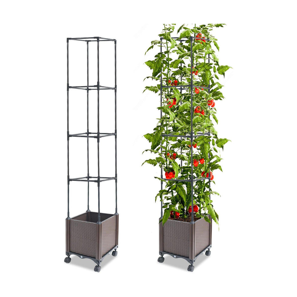 Quibbay Raised Garden Bed Planter Box with Trellis, 62.2" Self-Watering Tomato Planters for Climbing Plants Vine