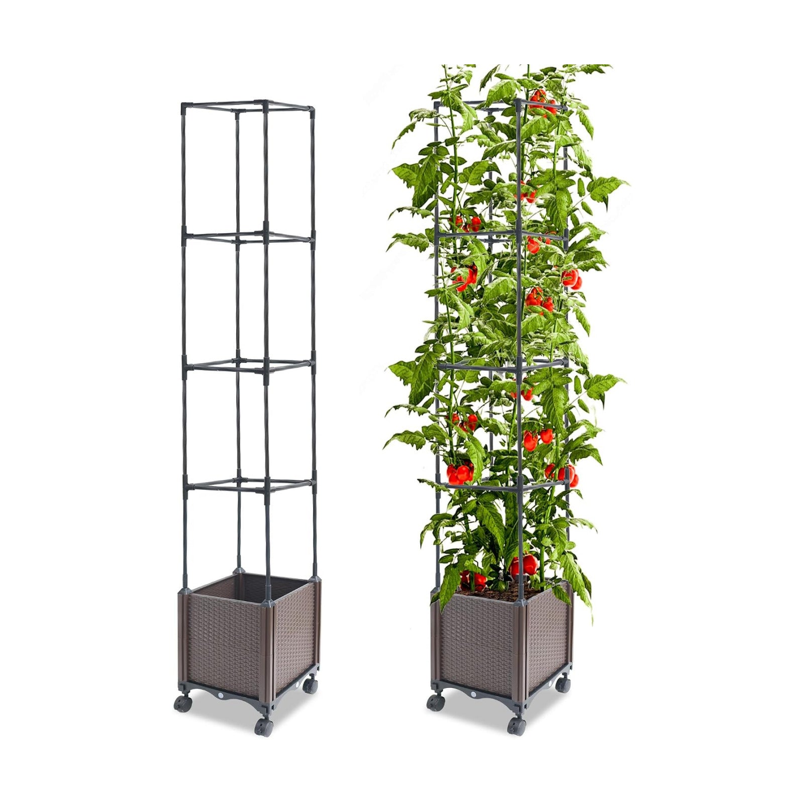 Quibbay Raised Garden Bed Planter Box with Trellis, 62.2" Self-Watering Tomato Planters for Climbing Plants Vine