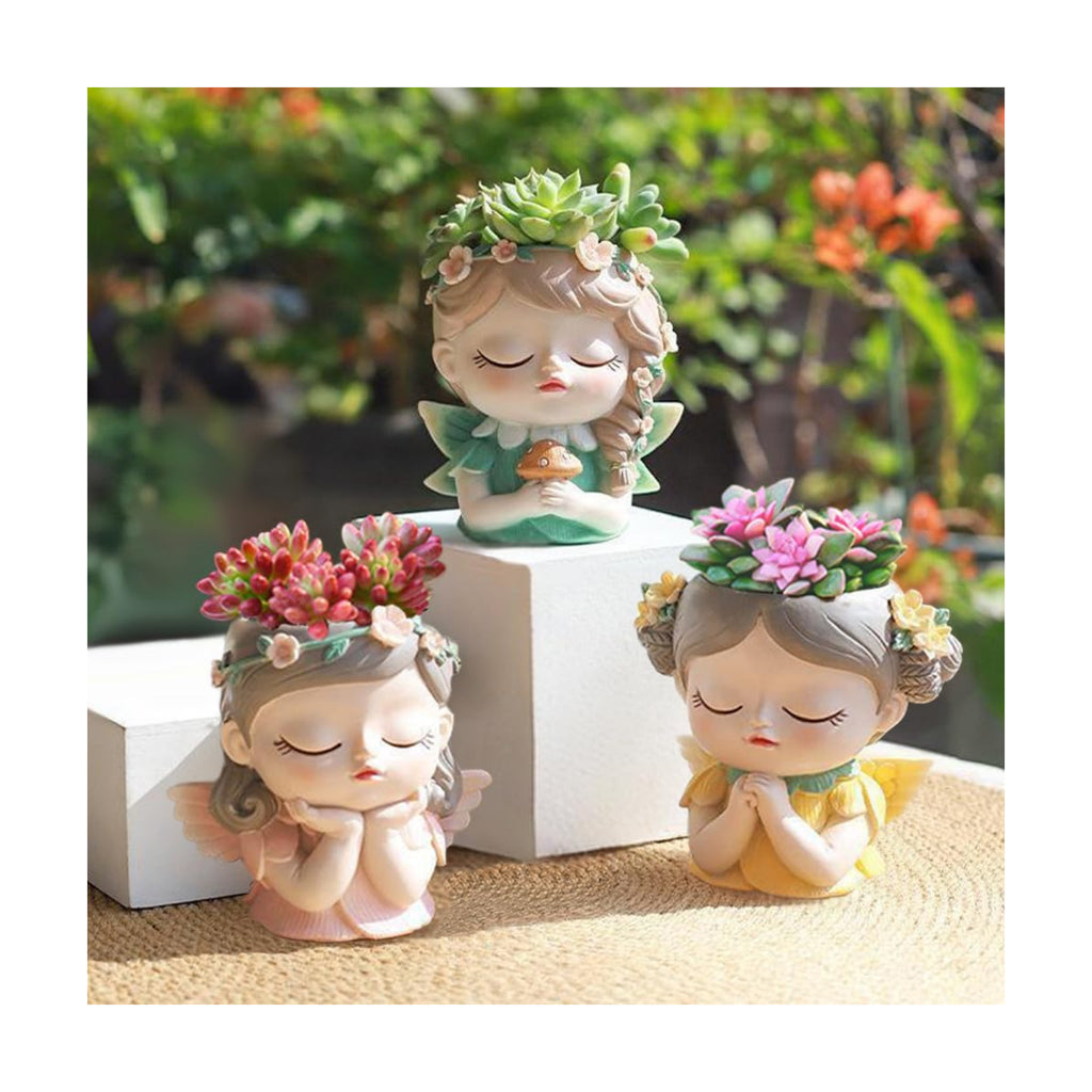 Argofox Samll Angel Girl face Succulent Plant pots 3packs with Drainage Hole 4inch Indoor Cactus Pot Unique Cute Flower