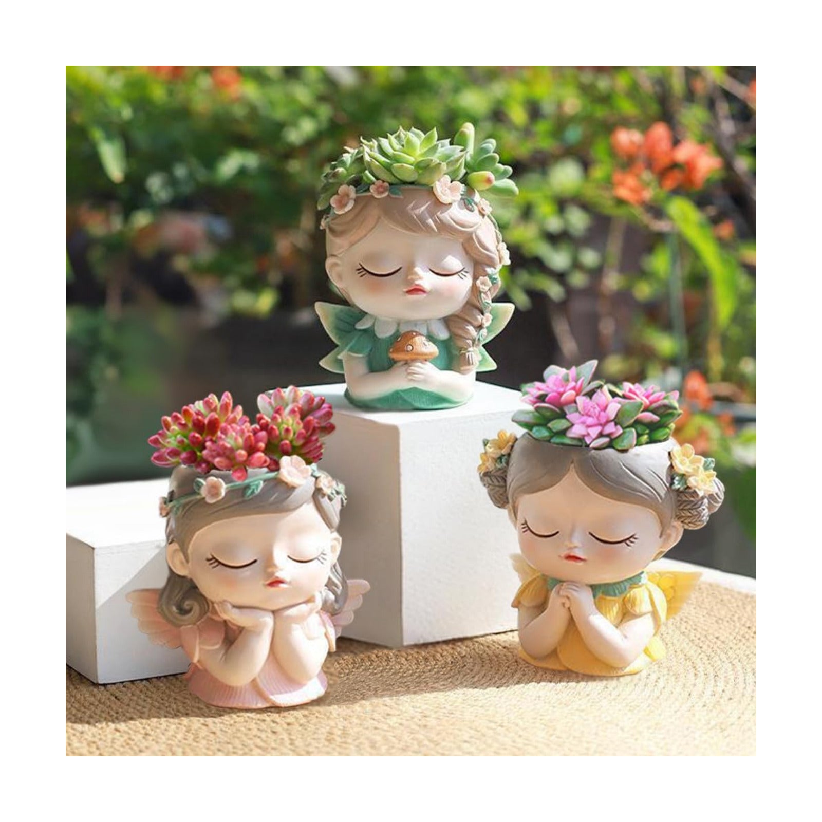 Argofox Samll Angel Girl face Succulent Plant pots 3packs with Drainage Hole 4inch Indoor Cactus Pot Unique Cute Flower