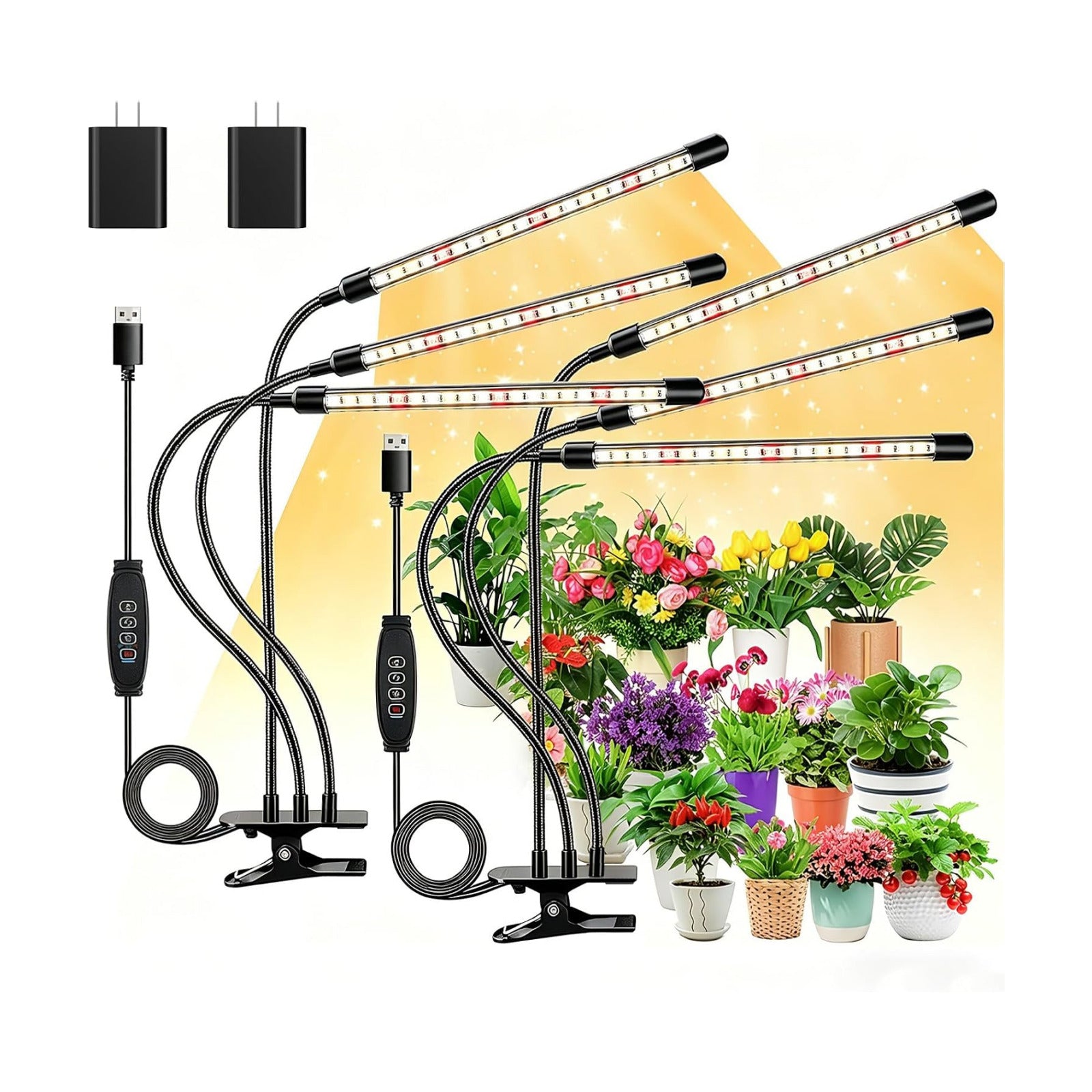 LED Grow Lights for Indoor Plants, 3Heads Grow Lights for Seed Starting, 10 Dimmable Levels & 3 Timer Modes (3/9/12H)