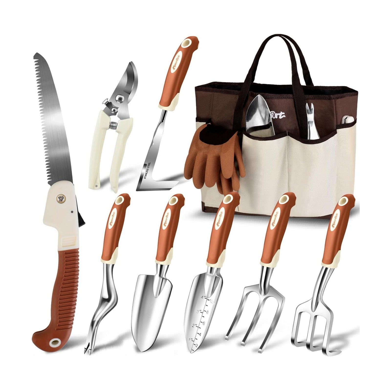 MelonArt Garden Tool Set,10 Pcs Heavy Duty Gardening Hand Tool Kit for Women Aluminum with Non Slip Ergonomic Handle