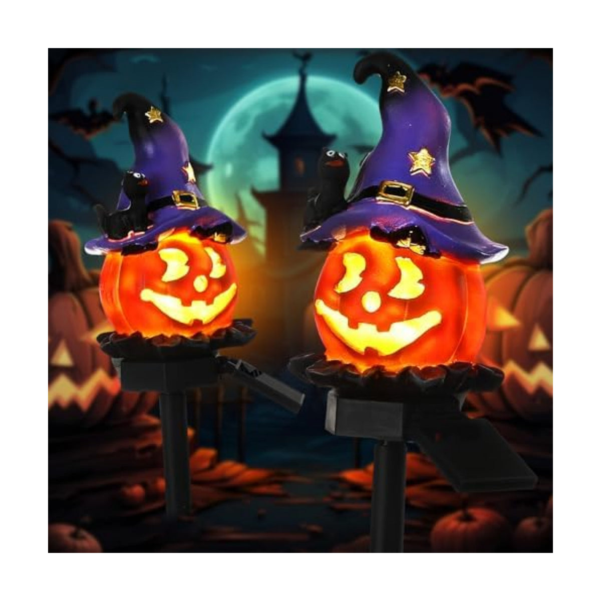 Retisee 2 Pcs Jack O Lantern Solar Lights,Chic Style,Purple and Orange