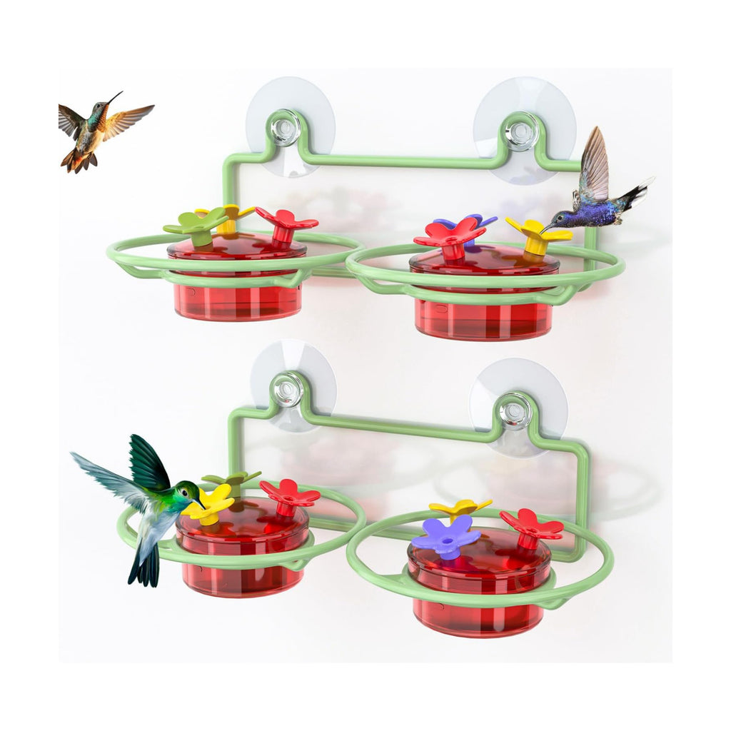 Dreamdrawer 2 Pack Window Hummingbird Feeder, Small Hummingbird Feeder for Outdoors with Strong Suction Cup - Metal Base & 6 Feeding Ports, Easy to Clean and Refill, Green