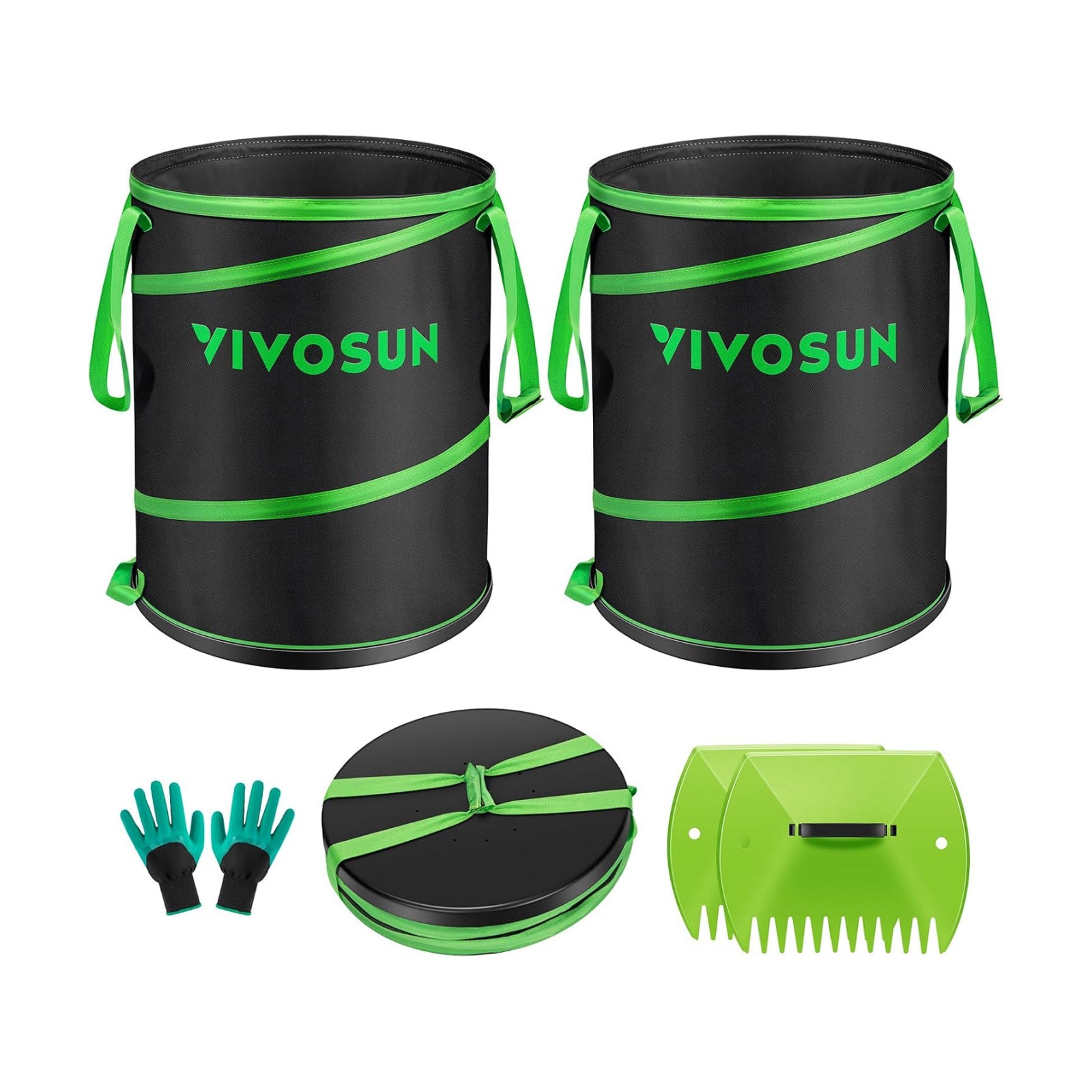VIVOSUN 2-Pack 47-Gallon Collapsible Garden Bag, Yard Waste Containers | Yard Waste Bin with Hard-Shell Bottom, Leaf