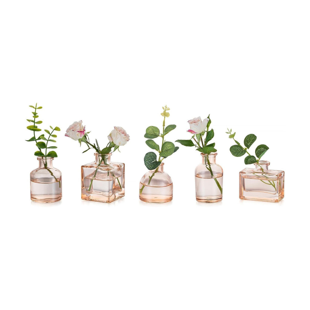 Glasseam Champagne Mini Bud Vases, 5 Pcs Small Glass Vases for Centerpieces