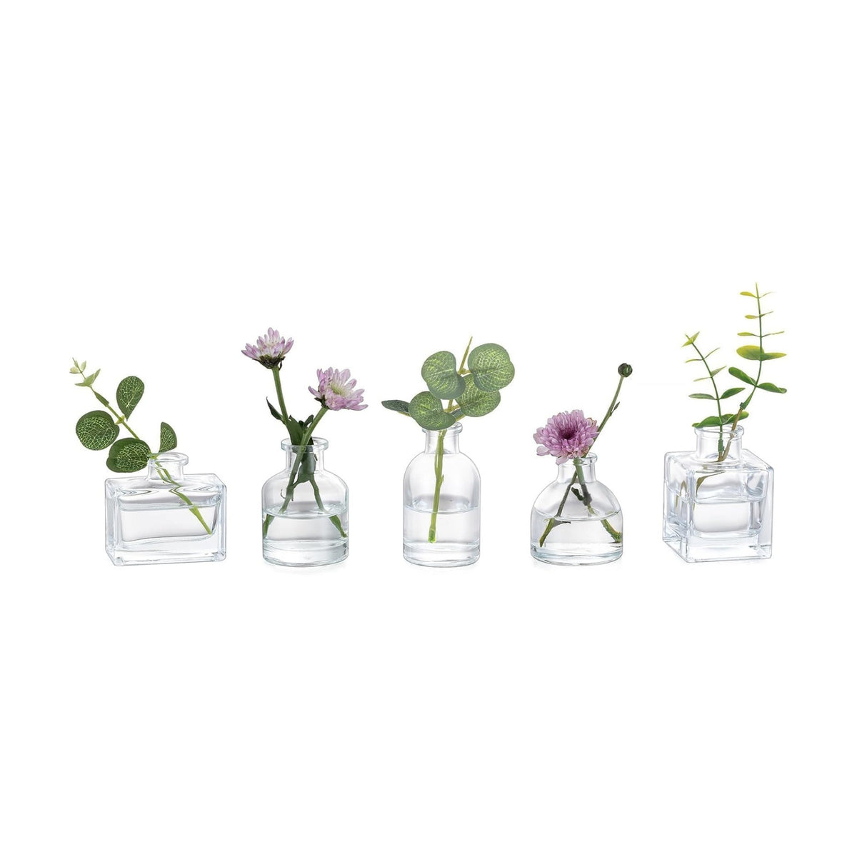 Glasseam Small Vases for Flowers, Clear Mini Glass Bud Vases Set of 5