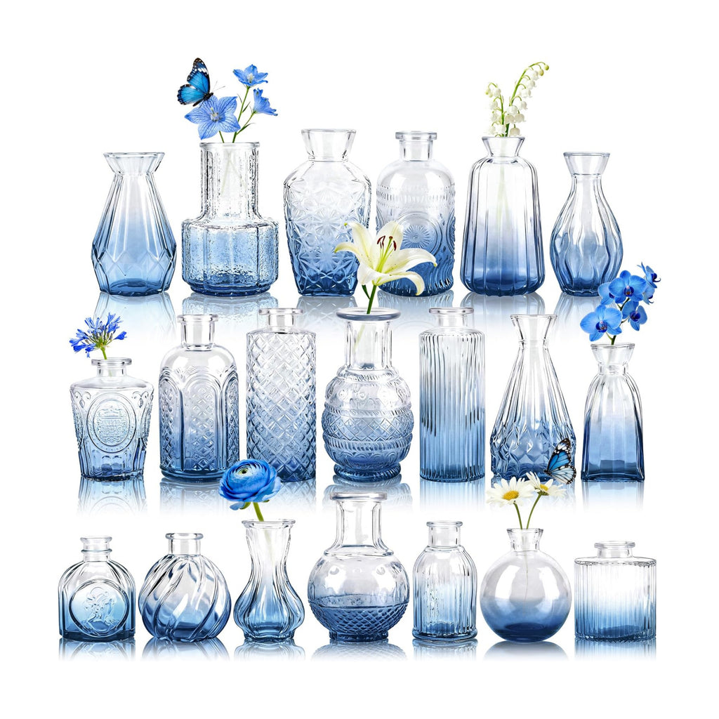Der Rose 20pcs Glass Bud Vases, Blue Vases for Wedding Home Decorations